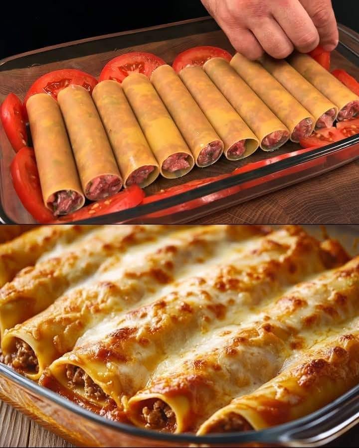 Cannelloni z mielonym mięsem i sosem pomidorowym